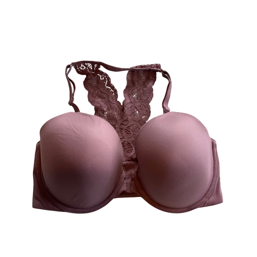 Victoria's Secret Front-Close Racerback Bra Women 34DD Mauve Lace Back Padded